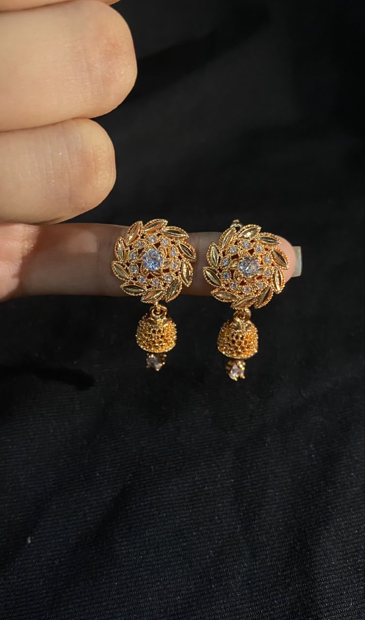 Royal Glistening Floral Gold-Toned Jhumka Earrings