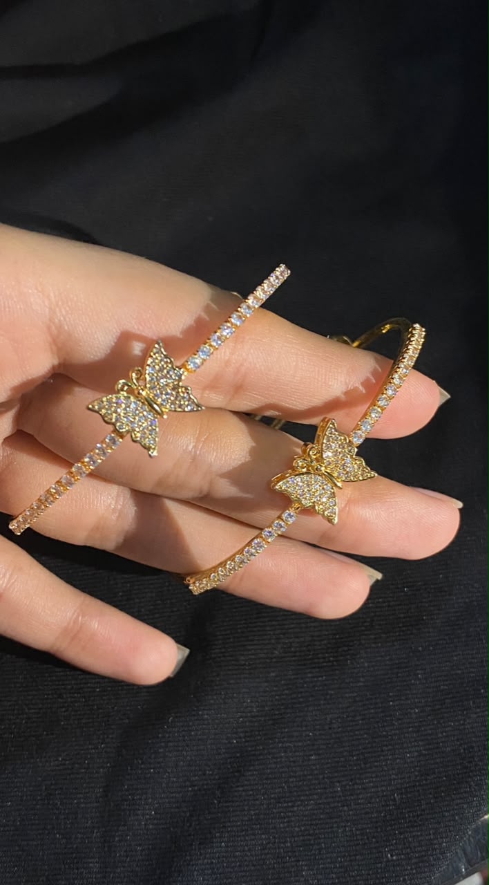 Sparkling Gold Butterfly Zircon Cuff Bracelet