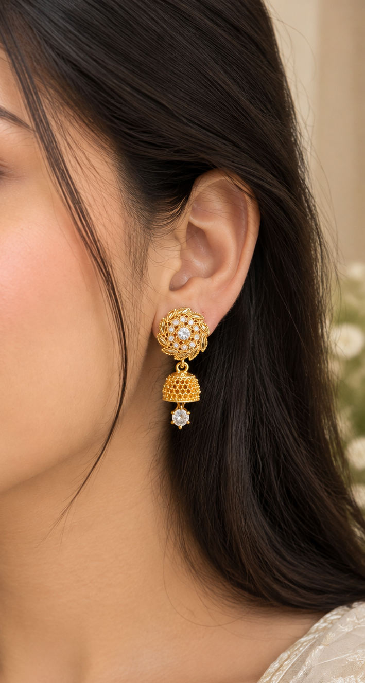 Royal Glistening Floral Gold-Toned Jhumka Earrings